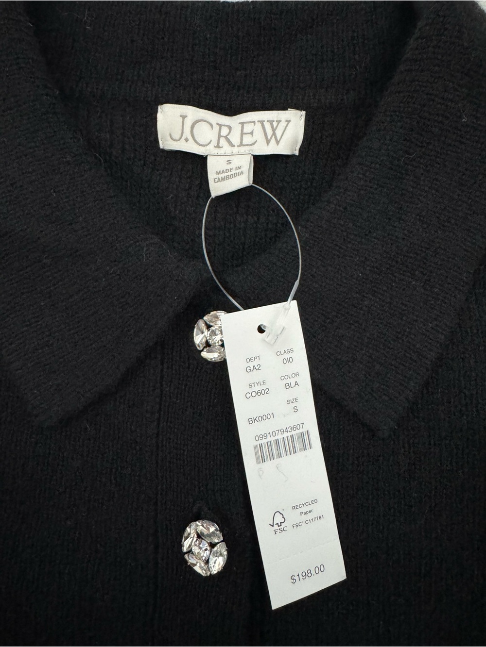 NWT J.Crew Milano-Stitch Lambswool Crystal Button Cinched-Waist Cardigan S - Picture 6 of 9